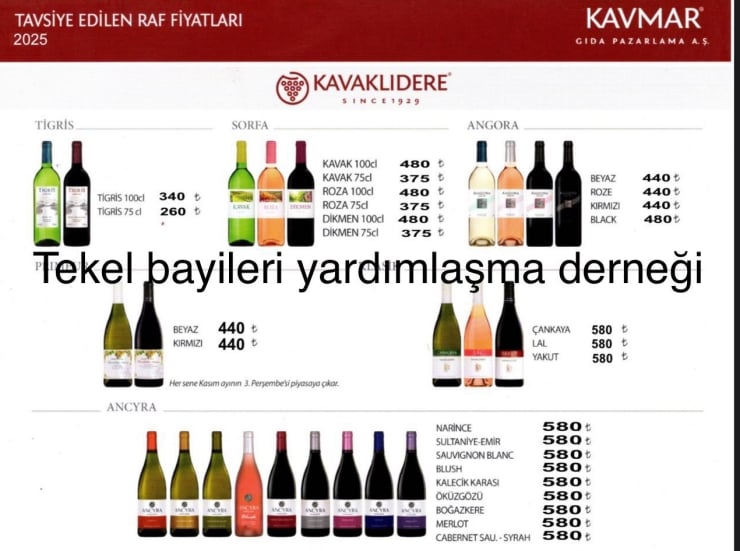 Kavaklıdere Şarap Grubuna Zam Duyurusu