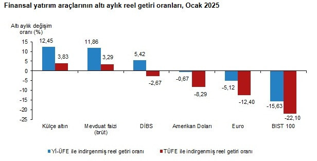 TÜİK Ocak 2025 Verilerine Göre Yatırım Araçlarının Reel Getiri Oranları
